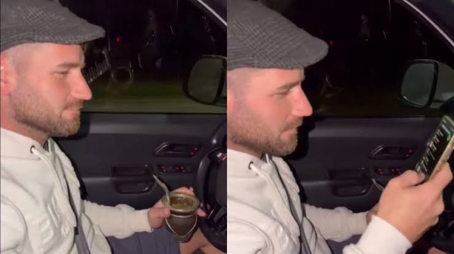 EN INFRACCION. El pol&eacute;mico senador que se grav&oacute; usando el tel&eacute;fono y tomando mate mientras manejaba su camioneta por la ruta.