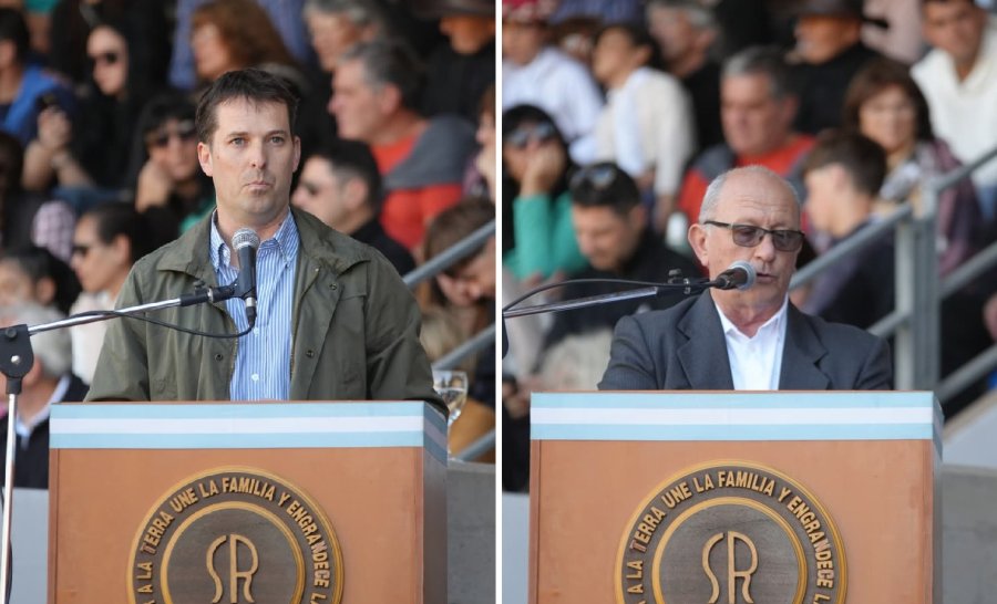 Berardo Vignatti, de CARSFE, y Carlos Castagnani, de CRA, tambi&eacute;n hablaron desde la tribuna de la ExpoRural Rafaela.