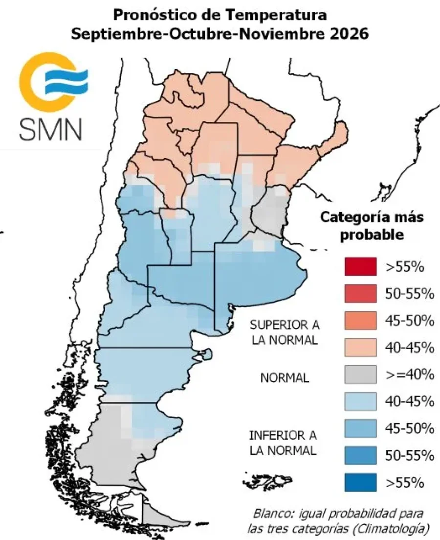 TENDENCIAS. El Servicio Meteorol&oacute;gico emiti&oacute; el an&aacute;lisis climatol&oacute;gico de todo el pa&iacute;s con proyecciones para el per&iacute;odo septiembre, octubre y noviembre del 2026.