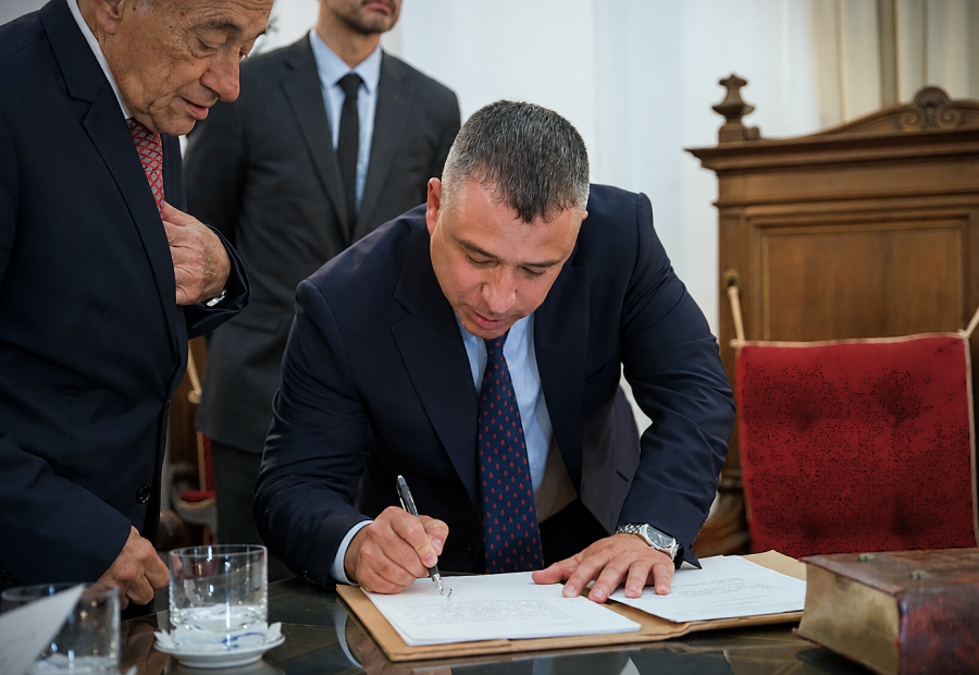 Diego Maciel firma el acta de la Corte tras prestar juramento. (FOTO PODER JUDICIAL SANTA FE)