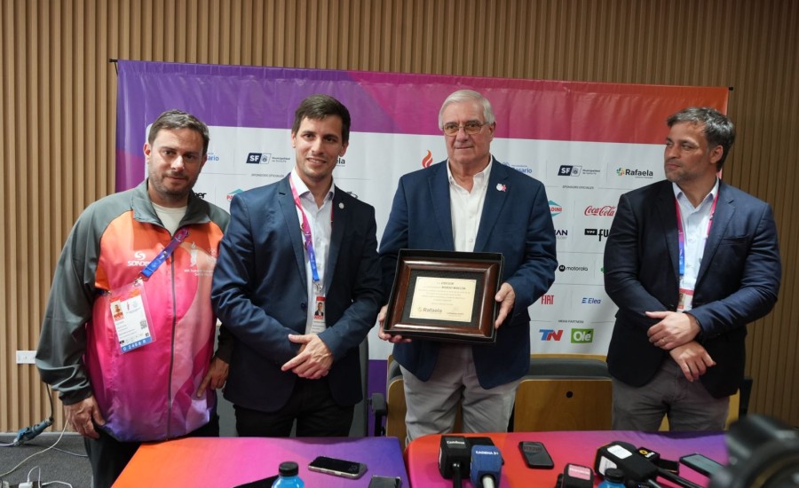 Hugo Morel, Leonardo Viotti, Mario Moccia y Mauricio Basso este viernes en el Microestadio Invencible Rafaela.